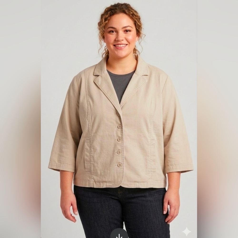 Eileen Fisher Organic Cotton Canvas Jacket 1X Beige Lagenlook